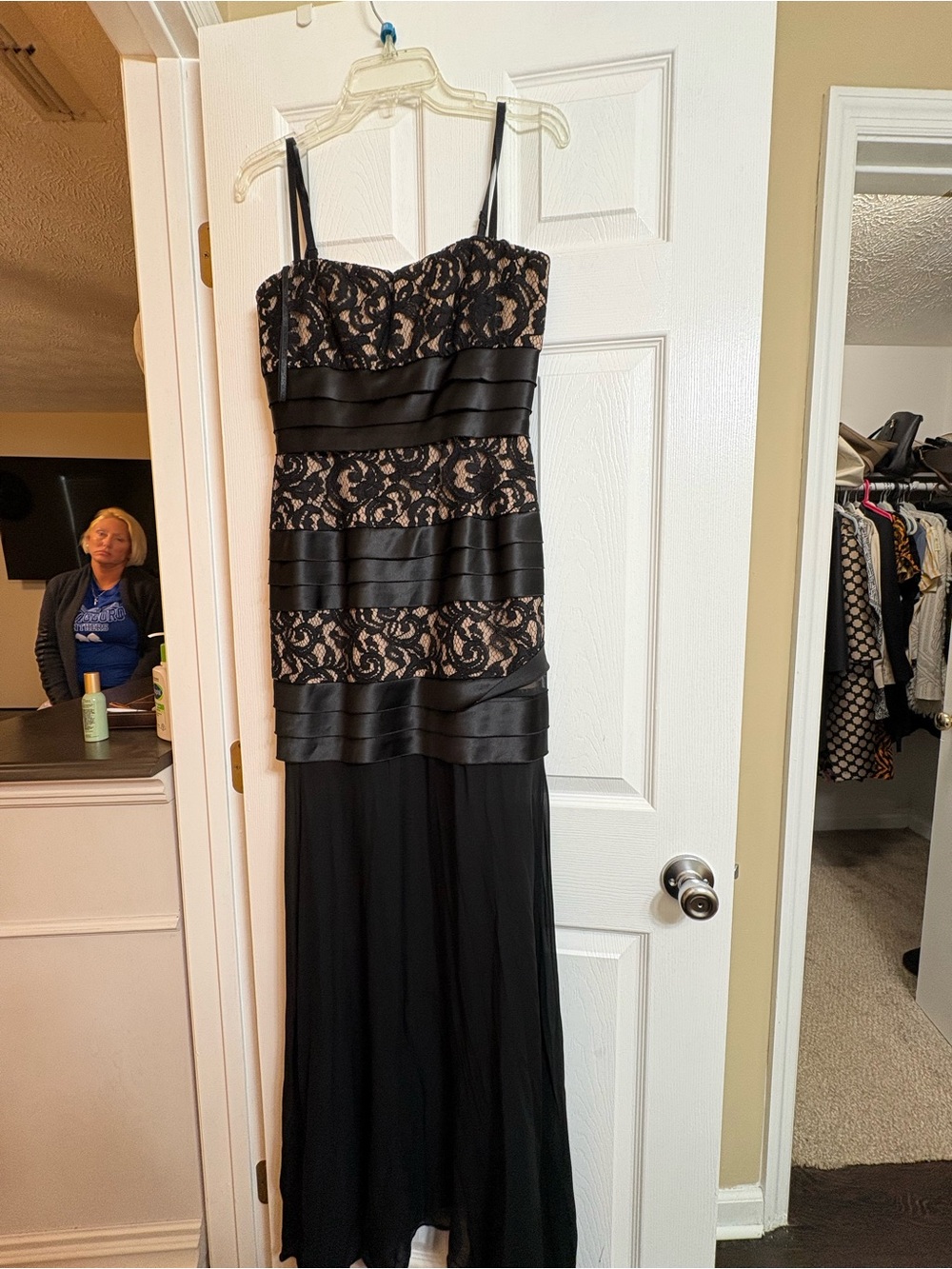 BCBGMaxAzria Black Lace and Satin Strap Maxi Dress